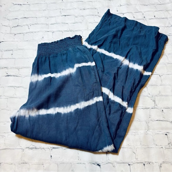 Cloth & Stone Anthropologie Gray Tie Dye Smocked Waist Wide Leg Pull On Pants M - Picture 11 of 11